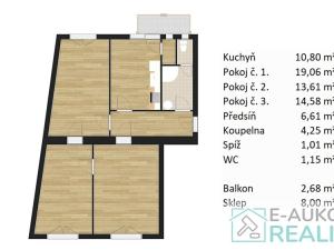Prodej bytu 3+1, České Budějovice, Rudolfovská tř., 71 m2