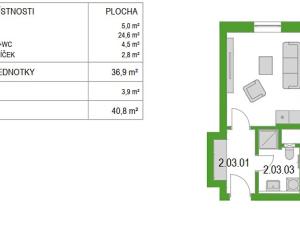 Prodej bytu 1+kk, Brno, Sportovní, 37 m2