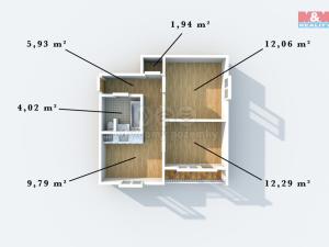 Prodej bytu 2+1, Ústí nad Labem - Mojžíř, Peškova, 43 m2