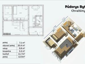 Prodej bytu 3+1, Chvalšiny, 66 m2