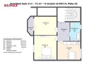 Pronájem bytu 2+1, Praha - Strašnice, U nových vil, 73 m2