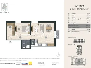 Pronájem bytu 2+kk, Jesenice, Cedrová, 62 m2