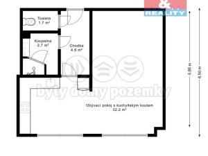 Pronájem bytu 1+kk, Praha - Prosek, Kytlická, 41 m2