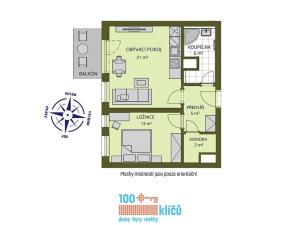 Pronájem bytu 2+kk, Praha - Lipence, Černošická, 48 m2
