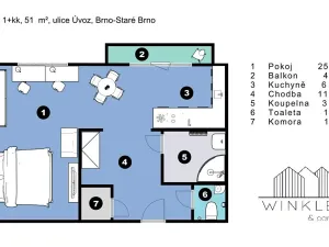 Pronájem bytu 1+kk, Brno, Úvoz, 51 m2