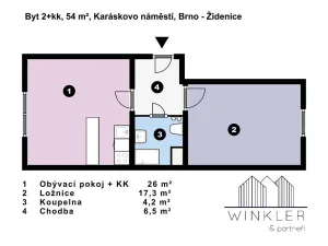 Pronájem bytu 2+kk, Brno, Karáskovo náměstí, 54 m2