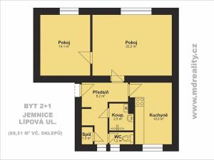 Prodej podílu bytu 2+1, Jemnice, Lípová, 68 m2