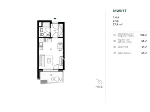 Pronájem bytu 1+kk, Praha - Stodůlky, Hasilova, 27 m2