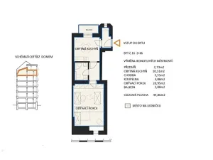 Pronájem bytu 2+kk, Brno, Cihlářská, 44 m2