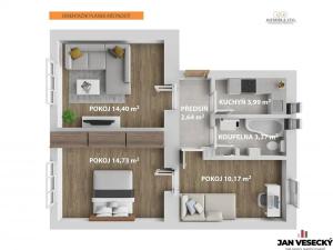 Pronájem bytu 3+1, Praha - Čakovice, U Párníků, 49 m2