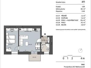 Pronájem bytu 2+kk, Brno, Provazníkova, 46 m2