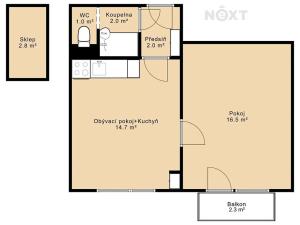 Prodej bytu 2+kk, Písek, nábřeží 1. máje, 38 m2