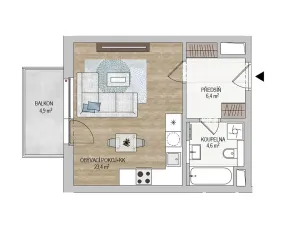Pronájem bytu 1+kk, Praha - Hloubětín, Laponská, 37 m2