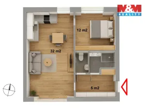 Prodej bytu 2+kk, Praha - Holyně, náměstí Pod lípou, 58 m2