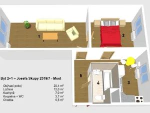 Pronájem bytu 2+1, Most, Josefa Skupy, 49 m2