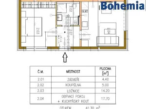 Pronájem bytu 2+kk, Přistoupim, 41 m2