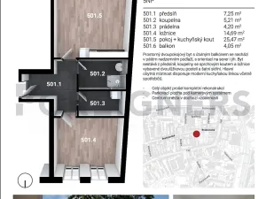 Pronájem bytu 2+kk, Brno, Bratislavská, 56 m2