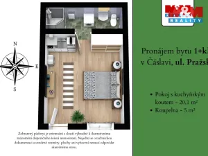 Pronájem bytu 1+kk, Čáslav - Čáslav-Nové Město, Pražská, 25 m2