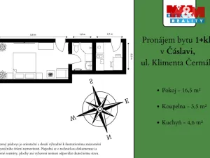 Pronájem bytu 1+kk, Čáslav - Čáslav-Staré Město, Klimenta Čermáka, 24 m2