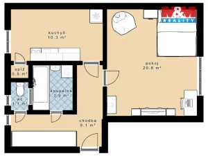 Pronájem bytu 1+1, Bechyně, Na Libuši, 46 m2