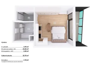 Pronájem bytu 1+kk, Praha - Žižkov, Olgy Havlové, 32 m2