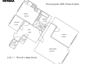 Pronájem bytu 3+1, Praha - Libeň, Pivovarnická, 78 m2