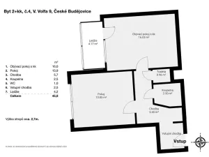 Pronájem bytu 2+kk, České Budějovice, V. Volfa, 44 m2