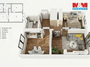 Prodej bytu 2+1, Kladno, Herbenova, 48 m2