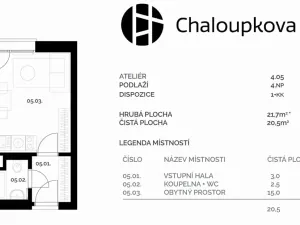 Pronájem bytu 1+kk, Brno, Chaloupkova, 22 m2