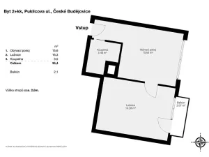 Pronájem bytu 2+kk, České Budějovice, Puklicova, 39 m2