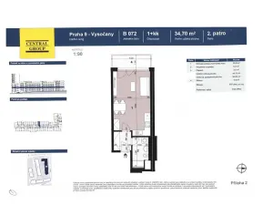 Pronájem bytu 1+kk, Praha - Vysočany, Gerstelova, 43 m2