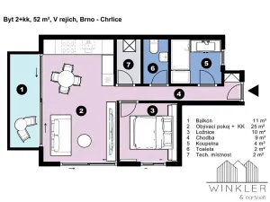 Pronájem bytu 2+kk, Brno, V rejích, 63 m2