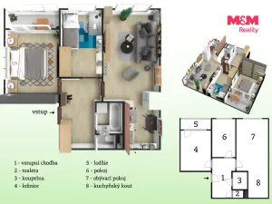 Prodej bytu 3+1, Praha - Letňany, Malkovského, 65 m2