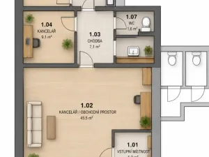 Pronájem kanceláře, Uhlířské Janovice, Komenského, 90 m2