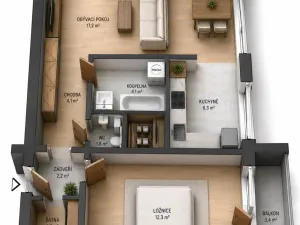 Prodej bytu 2+1, Pardubice - Zelené Předměstí, nábřeží Závodu míru, 54 m2