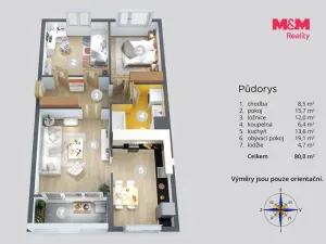 Prodej bytu 3+1, Ústí nad Labem - Severní Terasa, Brandtova, 80 m2
