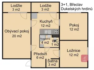 Prodej bytu 3+1, Břeclav, sídl. Dukelských hrdinů, 69 m2