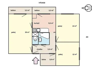 Pronájem bytu 3+1, Brno, Kubánská, 68 m2