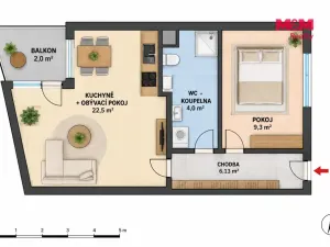Pronájem bytu 2+kk, Pardubice, Na Drážce, 44 m2