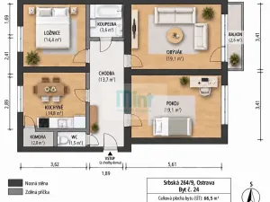Prodej bytu 3+1, Ostrava, Srbská, 76 m2
