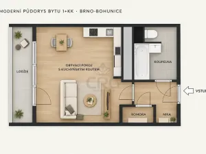 Prodej bytu 1+kk, Brno, Okrouhlá, 32 m2
