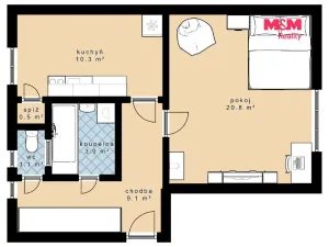 Pronájem bytu 1+1, Bechyně, Na Libuši, 46 m2