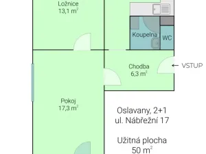 Prodej bytu 2+1, Oslavany, Nábřežní, 50 m2
