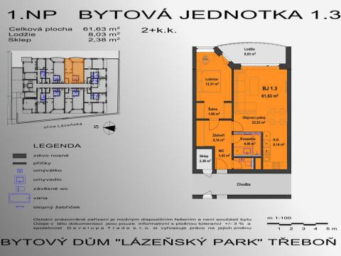 Prodej bytu 2+kk, Třeboň - Třeboň II, Lázeňská, 64 m2