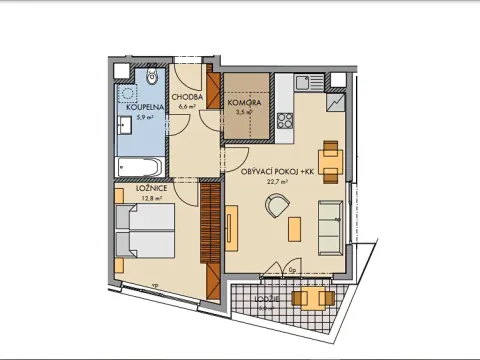 Pronájem bytu 2+kk, Praha - Karlín, U Sluncové, 55 m2