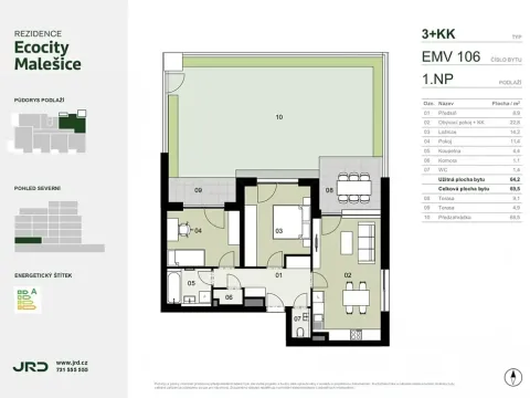 Prodej bytu 3+kk, Praha - Malešice, Univerzitní, 70 m2